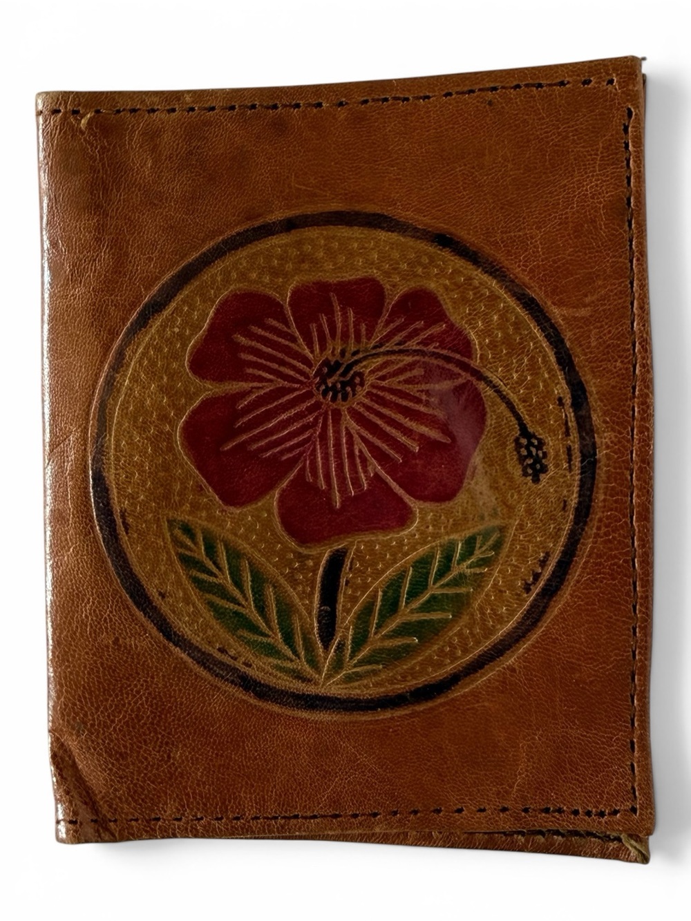 Vintage Hand Painted Genuine‎ Leather Floral Wallet Card Holder Made in India